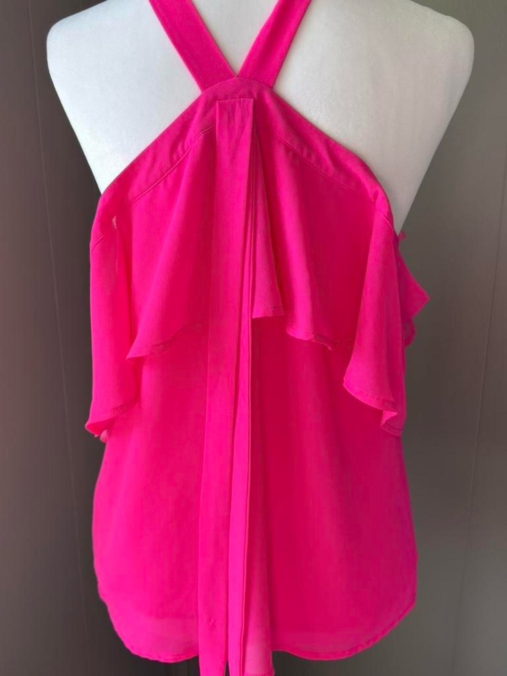 Hot Pink Halter Ruffle Neck Blouse - Picture 4 of 5